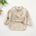 Waterproof long sleeve baby feeding bib smock with pocket, soft infant eating apron. - Size L (24-36 Months) / PU Bib with Top Pocket - New Zoo