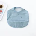 Waterproof baby bib with polka dots, soft PU toddler feeding bib with catcher pocket. - Blue Polka Dot