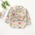 Baby long sleeve waterproof PU bib in cute beige fruit print. Perfect for mess-free feeding. - Size L (24-36 Months) / PU Bib with Top Pocket - Pear