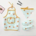 Cute kids waterproof apron set with bib and sleeves for baby feeding and painting time. - Small Size 6-12 Months / Blue Lion Apron, Oversleeves and Headscarf Set