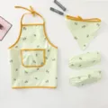 Children waterproof apron set with bandana and sleeves, cute fruit print kitchen bib for kids. - Small Size 6-12 Months / Green Olive Branch Apron, Oversleeves and Headscarf Set