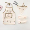 Cute baby waterproof apron bib set with cute bear pattern, perfect for kids eating. - Bear Apron, Oversleeves and Headscarf Set