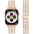 Replacement metal resin strap with rhinestones for Apple Watch, 5-bead sparkling band design. - 38/40/41mm (S10/11 42mm) / Rose Gold + Glitter White