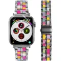 Colorful resin and metal replacement watch strap band compatible with Apple Watch. - 38/40/41mm (S10/11 42mm) / Black and Rainbow