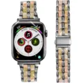 Metal Resin Apple Watch Band Diamond Five-Bead Replacement Strap Pink and Green - 38/40/41mm (S10/11 42mm) / Black & Pink Green