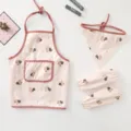 Kids waterproof apron set cute animal print toddler feeding bib and sleeves safe for meal. - Small Size 6-12 Months / Pink Squirrel Apron, Oversleeves and Headscarf Set