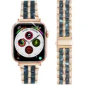 Metal resin rhinestone watch strap compatible with Apple watch rose gold luxury band replacement - Rose Gold + Glitter Blue