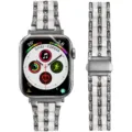 Metal and resin rhinestone watch strap replacement compatible with Apple Watch series SE. - Black and Sparkling White