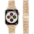 Metal and resin watch band compatible with Apple Watch, rose gold diamond strap - Rose Gold & Pink Green
