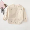 Waterproof baby smock long sleeve feeding bib with cute lemon print for toddlers art painting. - Beige Olive