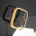 Roségoud strass smartwatch beschermhoes, glimmende pc bumper case accessoire voor horloge - Roségouden uitvoering met enkele rij strass-steentjes