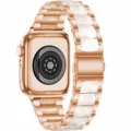 Rose gold metal and white resin replacement strap detail for Apple Watch 44mm series. - 22mm / Rose Gold + Glitter White