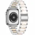 Resin metal watch band compatible with Apple Watch, luxury replacement strap for smartwatches. - 22mm / Silver + Glitter White