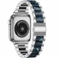 Stainless steel resin watch band replacement compatible with Apple Watch luxury strap - Silver and Royal Blue