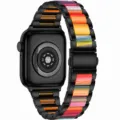 Compatible with Apple Watch replacement band, colorful resin and metal chain strap design. - 22mm / Black + Rainbow