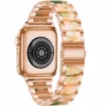Stainless steel resin watch band compatible with Apple Watch rose gold replacement strap - Rose Gold & Pink Green
