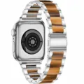 Stainless steel and resin replacement watch band strap compatible with Apple Watch series. - Silver + Chocolate