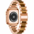 Stainless steel resin watch band compatible with Apple Watch, rose gold luxury strap. - Rose Gold + Chocolate