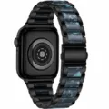 Stainless steel resin watch band replacement compatible with smart watch luxury design - Black+Royal Blue