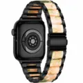 Stainless steel resin watch band compatible for apple watch luxury replacement strap - Black + Pink Green