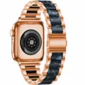 Rose gold and dark blue resin metal watch strap replacement compatible with Apple Watch series. - Rose Gold + Royal Blue