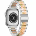 Stainless Steel Resin Watch Band Replacement Compatible with Apple Watch Series Ultra SE - Silver + Pink Green