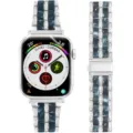 Replacement Resin Metal Strap with Rhinestones Compatible with Smart Watch 41mm 45mm - Silver + Glitter Blue
