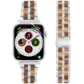 Resin metal rhinestone replacement watch strap compatible with Apple Watch series and SE models. - Silver & Tortoiseshell