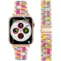 Stainless steel resin watch band compatible with Apple Watch sparkling rhinestone replacement strap - Rose Gold + Rainbow