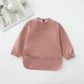 Detalle babero impermeable de bebé manga larga, delantal rosa para niños suave. - Rojo Ladrillo