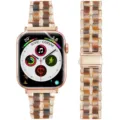 Metal resin watch strap with rhinestones, luxury replacement band for smart watch compatible. - Rose Gold + Tortoiseshell
