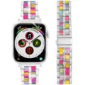 Colorful resin metal watch band replacement strap compatible with Apple Watch, stylish accessory. - Silver + Rainbow