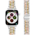 Replacement resin and metal strap with diamonds for Apple Watch, stylish colorful accessory. - Silver + Pink Green