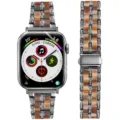 Stainless steel resin watch strap with sparkling rhinestones compatible with Apple Watch series. - Black and Tortoiseshell