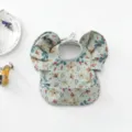 Waterproof baby bib with angel wings and cute floral print, comfortable feeding saliva pocket. - Blue Little Flower Wings