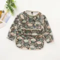 Waterproof long-sleeve baby bib with vintage floral print, soft and anti-dirty feeding apron. - Size L (24-36 Months) / PU Bib with Top Pocket - Peony