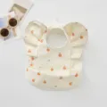 Cute baby waterproof bib with cute orange print and angel wings design for baby feeding time. - Little Kumquat Wings
