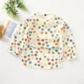 Waterproof baby long sleeve bib smock with cute colorful polka dots, perfect for messy meals. - Size L (24-36 Months) / PU Bib with Top Pocket - Colorful Polka Dots