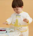 Waterproof Baby Long Sleeve Bib Smock with Yellow Trim and Cute Octopus Variant Style - Long-Sleeved Yellow Octopus