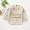 Waterproof baby long sleeve bib with cute olive print, perfect for feeding time clean. - Size L (24-36 Months) / PU Bib with Top Pocket - New Olive Branch