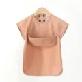 Waterproof baby short sleeve bib detail, soft breathable eating cover with crumb pocket. - S / Bronze Red