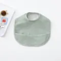 Waterproof baby PU feeding bib with crumb catcher pocket, soft and easy clean toddler apron. - Solid Green