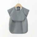 Baby waterproof PU short-sleeve feeding smock, breathable infant eating bib detail view. - Dark Gray