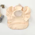 Waterproof baby bib with cute angel wings and tulip print, perfect for feeding time. - Pink Flower Wings Style