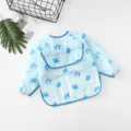 Wasserdichter langaermliger Baby Latz Schuerze Kleinkind Malerkittel niedliches Baeren Design - Größe S (6-12 Monate) / All-Over-Print Blau