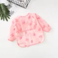 Waterproof baby long sleeve bib pink infant coverall eating clothes for toddlers cute bear print - Pink Print