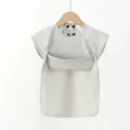 Close-up view of waterproof baby bib, short sleeve PU dining apron with large pocket. - Light Gray