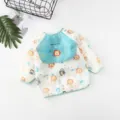 Baby long sleeve waterproof eating smock with cute cartoon animal print for toddlers daily use. - Blue Lion