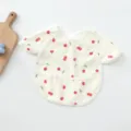 Waterproof baby bib with cute cherry print short sleeve toddler feeding coveral apron. - Petal Style PU Bib - Red Cherry