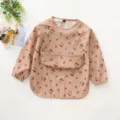 Cute cherry print baby long sleeve waterproof bib dining smock infant feeding apron dress - Size S for 6-12 Months / PU Top Pocket Bib with Red Background and Big Cherry